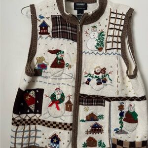 Vintage Designers Originals Studio Sweater Vest Women PL Snowman Christmas